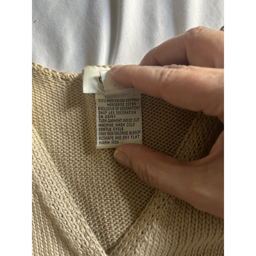 Vintage Talbots Floral Embroidered Beaded Cardigan Sweater Womens Size Med. Tan - Picture 6 of 10